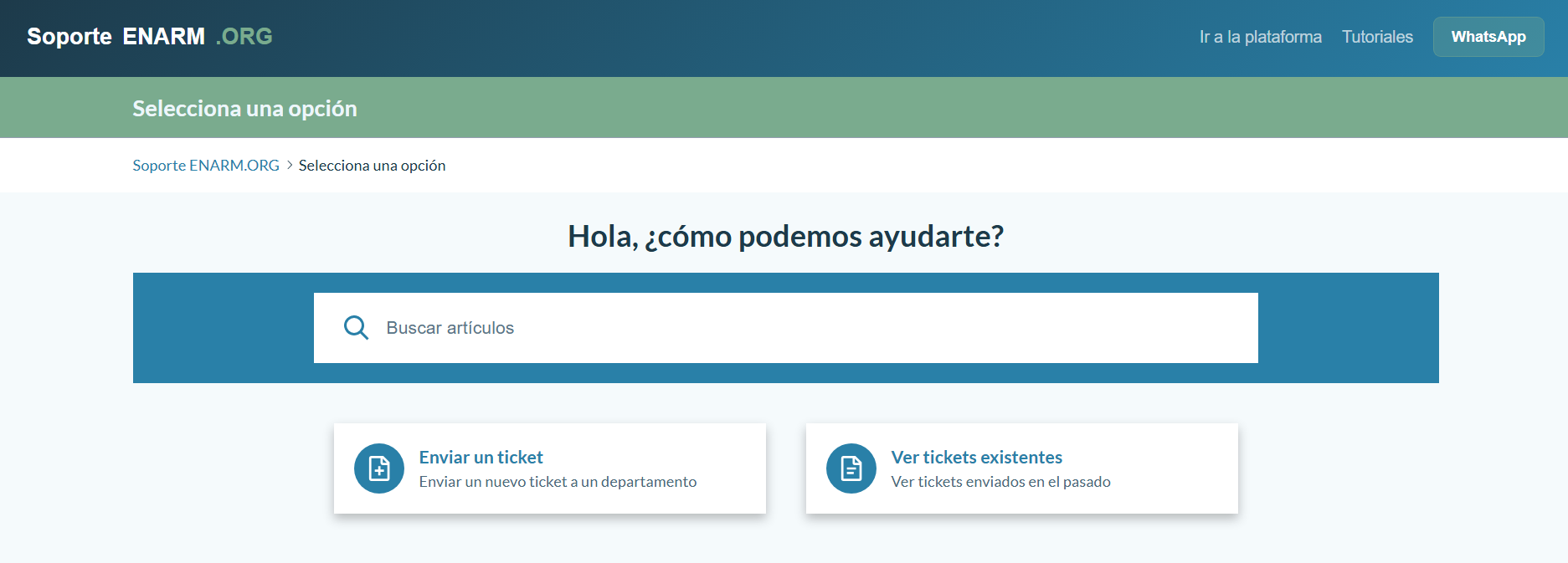 Pantalla principal del centro de ayuda ENARM