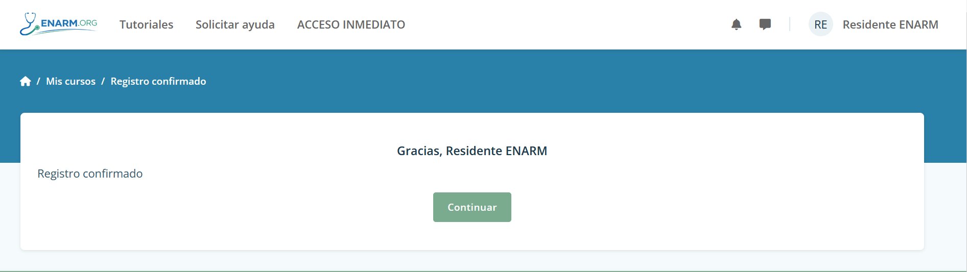 Pantalla de registro confirmado