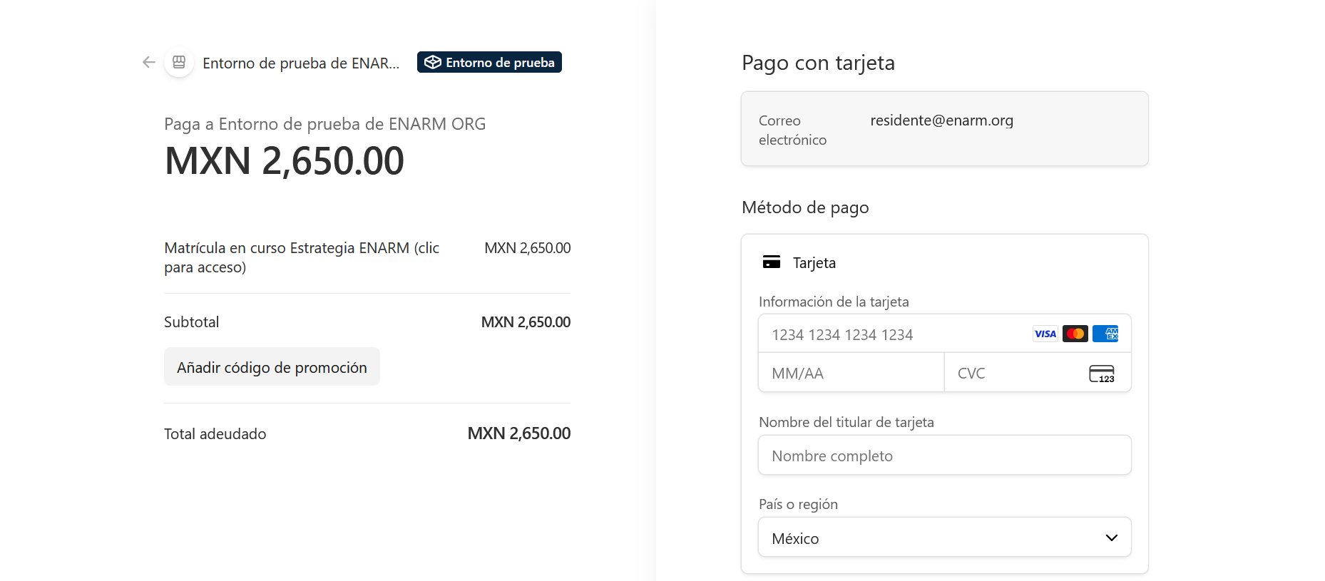 Formulario de pago con tarjeta